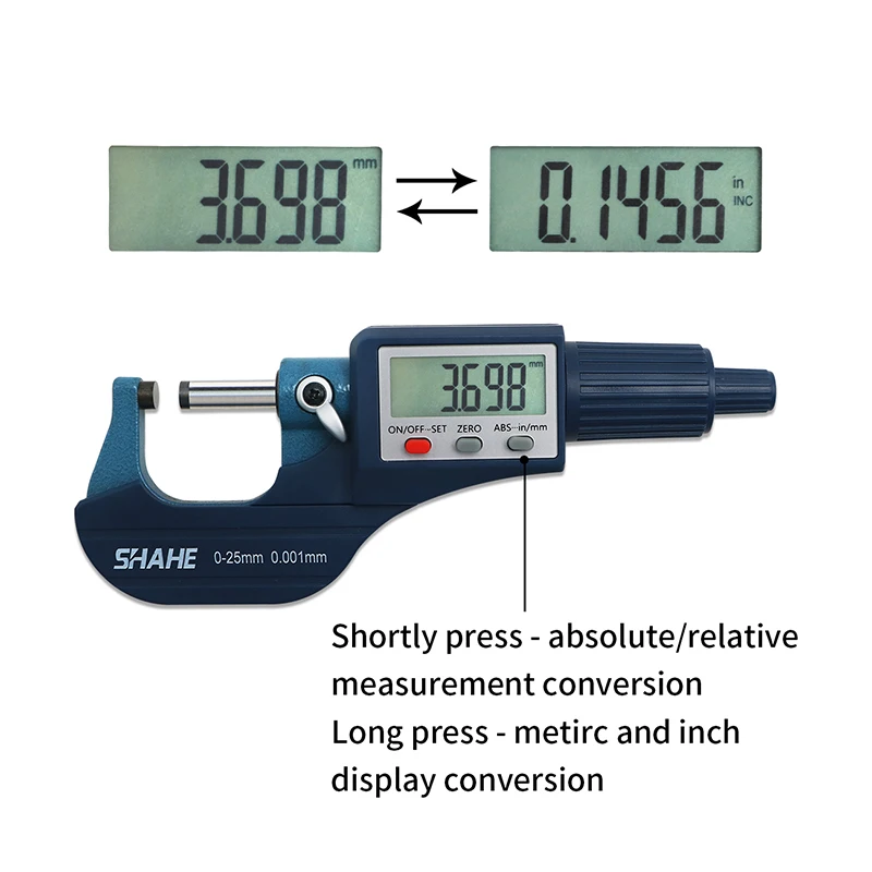 Color:Grey-Blue SHAHE 0.001mm Digital Outside Micrometer 25-50mm/50-75mm/75-100mm Waterproof Electronic Micrometer Measuring Tool 
