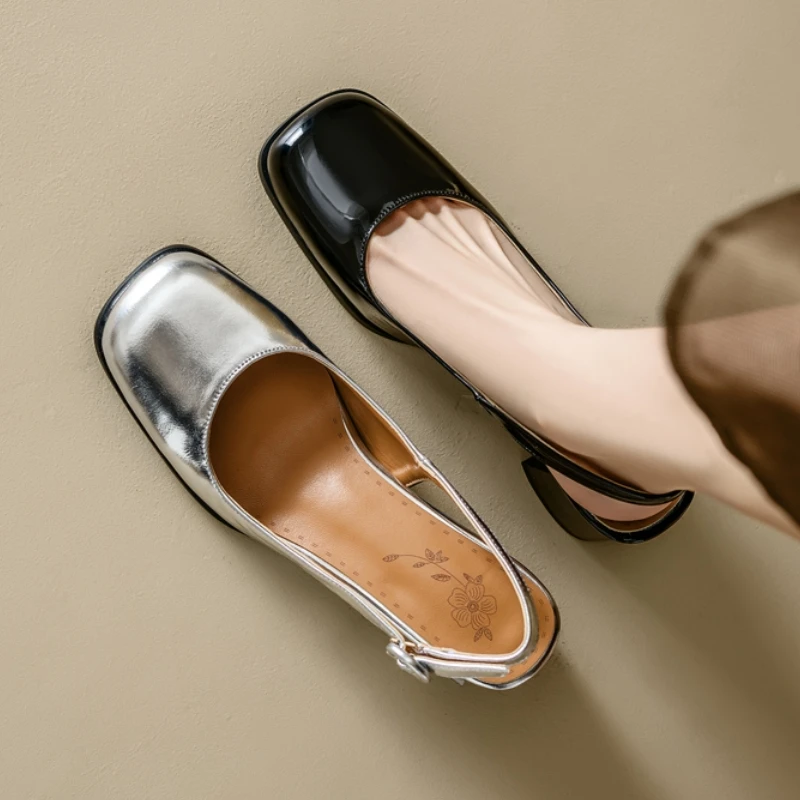 Slingback Sandals Shoes for Women Block Heels Close Toe Party Office