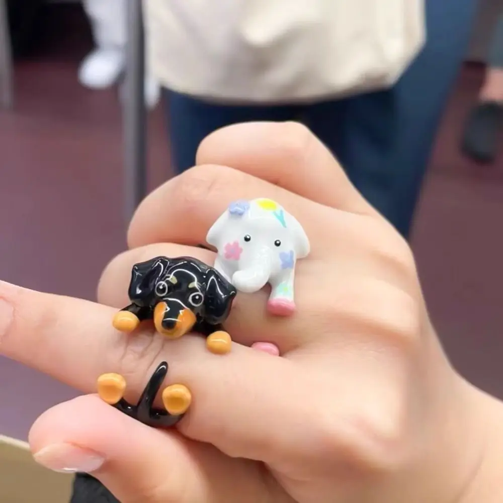 cartoon-dachshund-ring-adjustable-alloy-funny-dog-jewelry-accessory