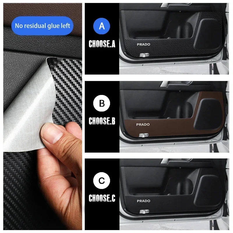 

4Pcs Car Door Anti Kick Protection Pad Panel For Toyota Prado Black Brown Carbon Brazed Leather Auto Doors Anti-Dirty Trim 1Set