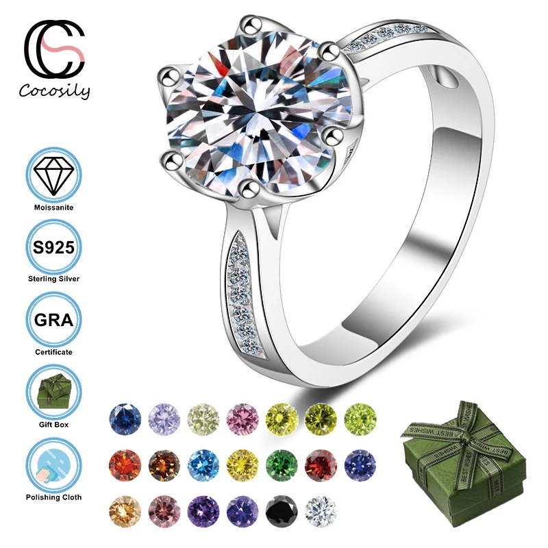 

Cocosily D Color Moissanite S925 Sterling Silver 3CT Women's Fashion Exquisite Luxury Party Engagement Wedding Classic Ring