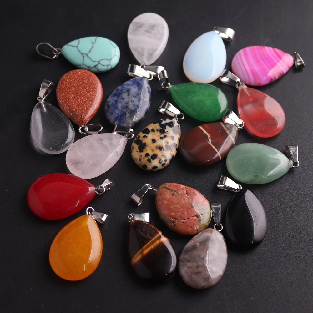 12pcs/lot New Fashion Blue Stripe Agate Natural Stone Mixed New Water Drop Necklade Pendants for DIY collar Jewelry Making Free 2