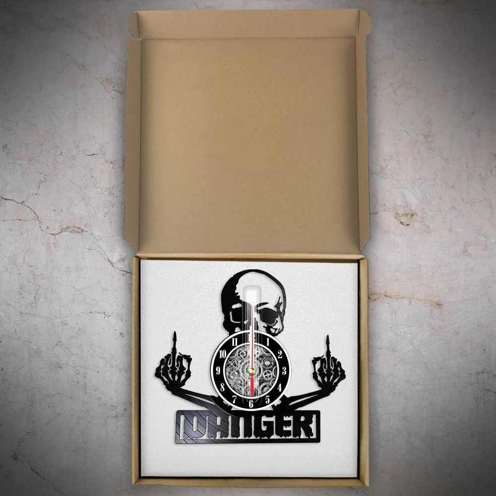 Gothic Skull Laser Cut Vinyl Record Wall Clock For Man Cave Room Halloween Horror Home Decor Retro Music Album Skeleton Clock 6