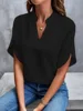 Summer Elegant Women's Blouse New V-neck Short Sleeve Solid Color Loose Shirt Casual White Tops Office Lady Blouses 4