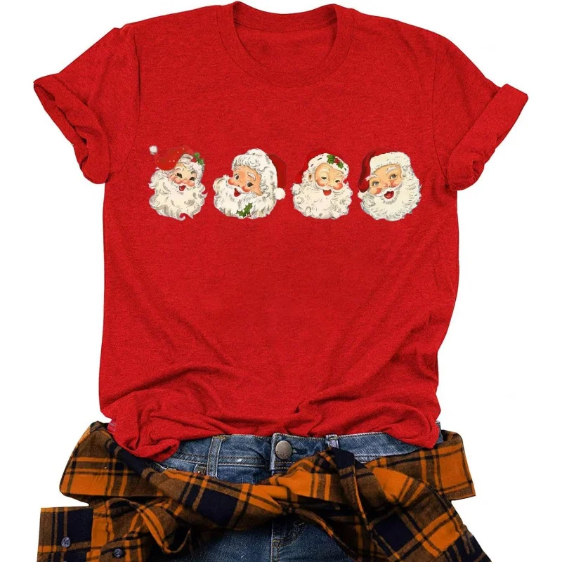 

Women Santa Merry Christmas Shirt Vintage Santa Claus Graphic Short Sleeve Xmas Tops