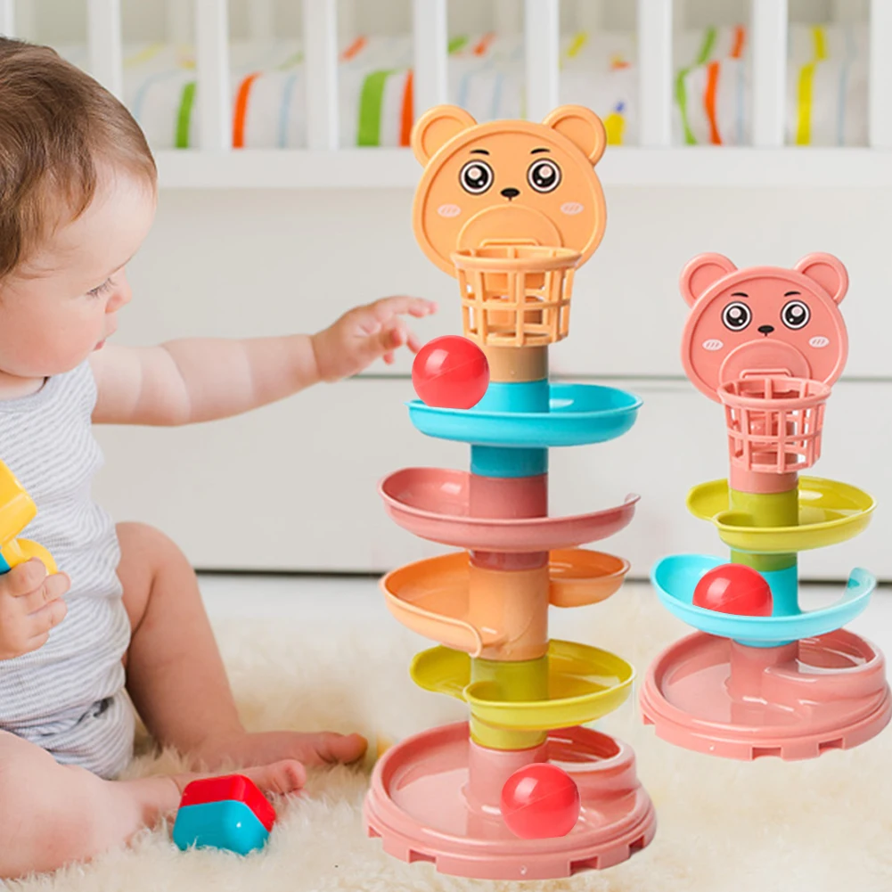 Baby Puzzle Kids Fun Track Turn Around 0-3 Years Old Track Rolling Ball Mental Sliding Ball Tower Early Education Assembling Toy 2