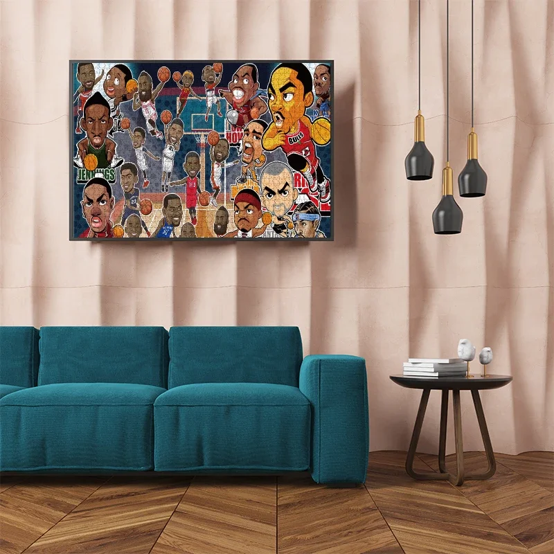 70*100cm 2000pcs Advanced Paper Jigsaw Puzzle Basketball Team Cartoon Painting Stress Reducing Blazing with Color Christmas Gift 5