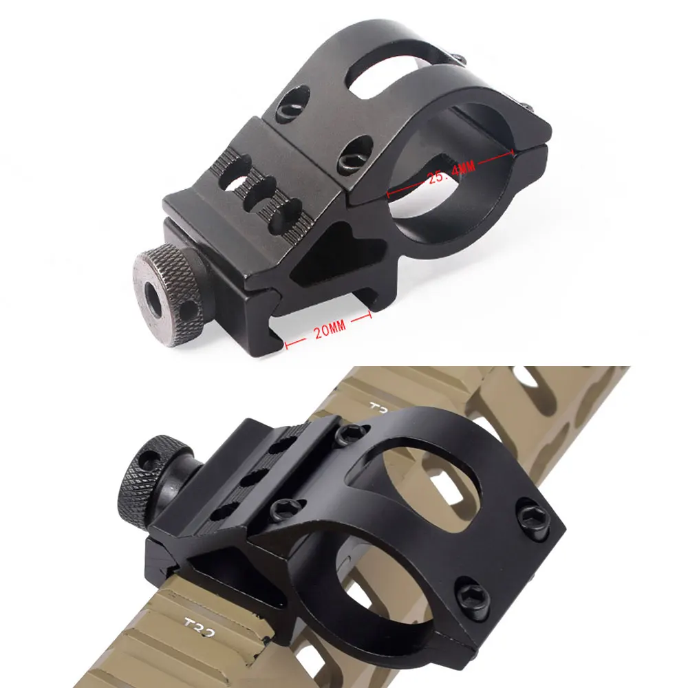

45 Degress Offset Tactical Flashlight Mounts Dia 25.4mm Torch Mount Clip for 20mm Picatinny Weaver Rail Base Hunting Accessories