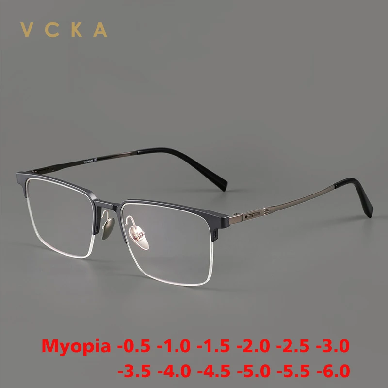 

VCKA Pure Titanium Men Square Business Myopia Glasses Frame Retro Optical Prescription Custom Prescription Eyewear -0.50 to -6.0