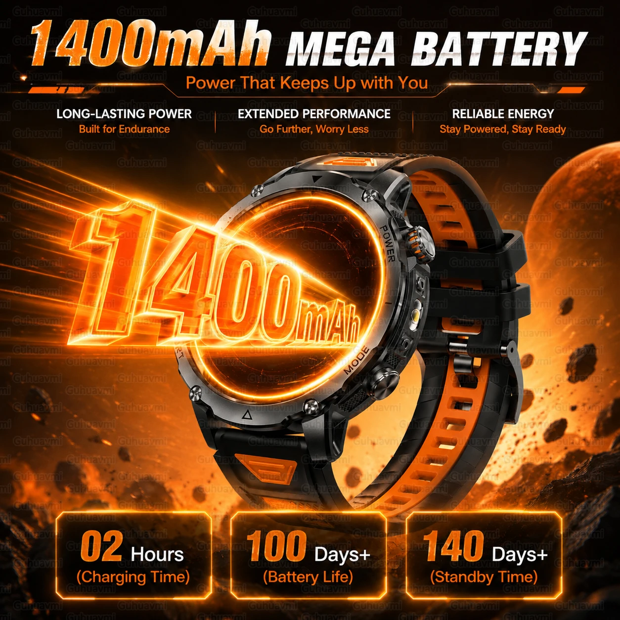군용 탱크 스마트워치 1400mAh 대용량 배터리 10ATM 방수 러기드 아웃도어 SOS 알림 심박수 피트니스 트래커 스마트 팔찌