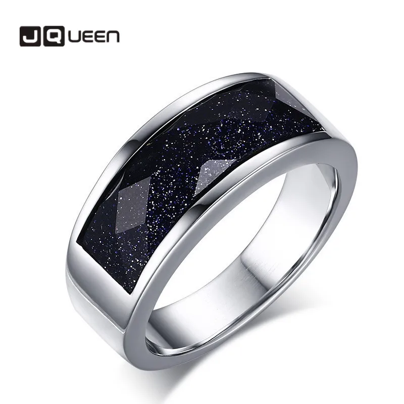 

Men's Ring with Blue Sandstone Ring 8mm Titanium Steel Engagement Ring