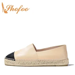 Cap Toe Espadrilles Straw Flats Golden Silver Navy Blue Famous Brand ladies Shoes Soft Vegan Leather Autumn 2024 Casual