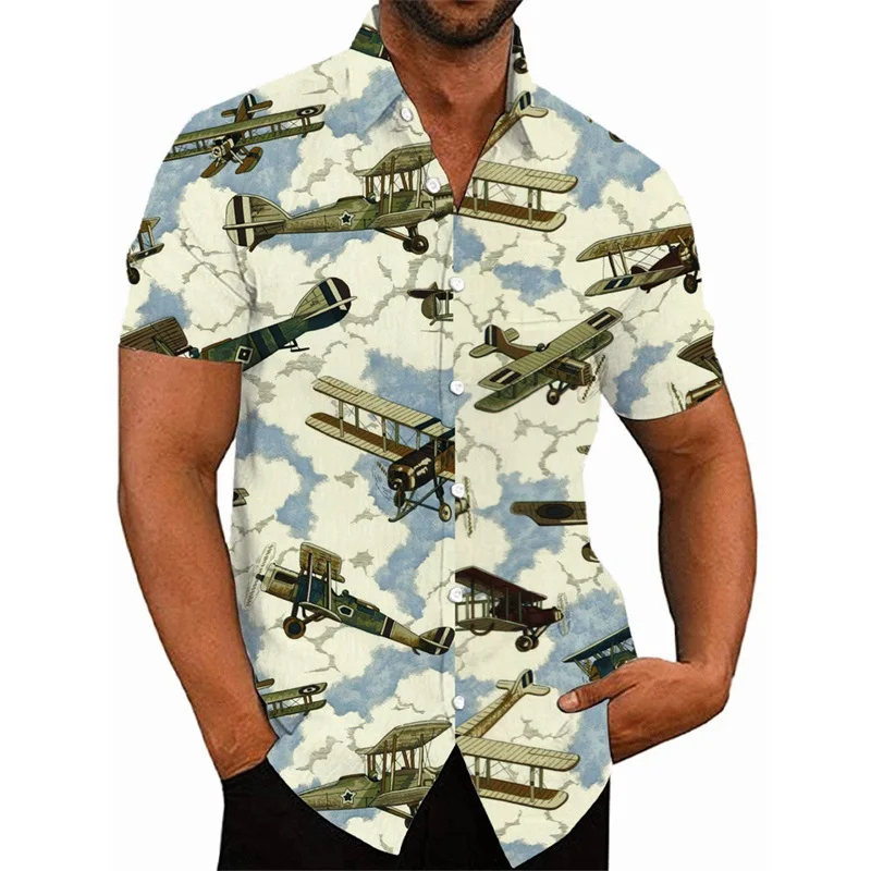 thumbnail image 1 of Camisas hawaianas con estampado 3D de avión de combate para hombre, camisas casuales de manga corta con botones, camisetas de hip hop para hombre, ropa de calle, 1 of 5