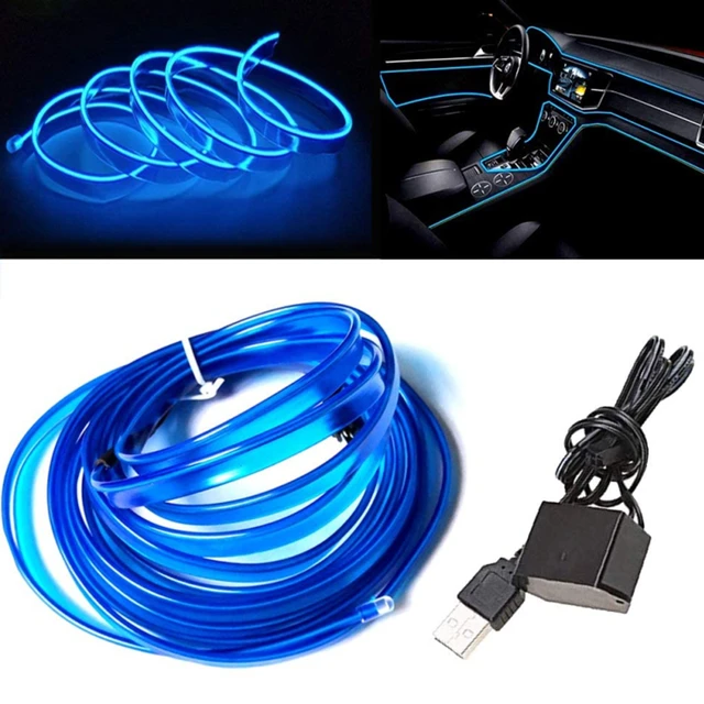 Assemblage d'éclairage intérieur au néon flexible pour voiture, lumières  LED RVB, fil El, USB, décoration automobile, accessoires de voiture