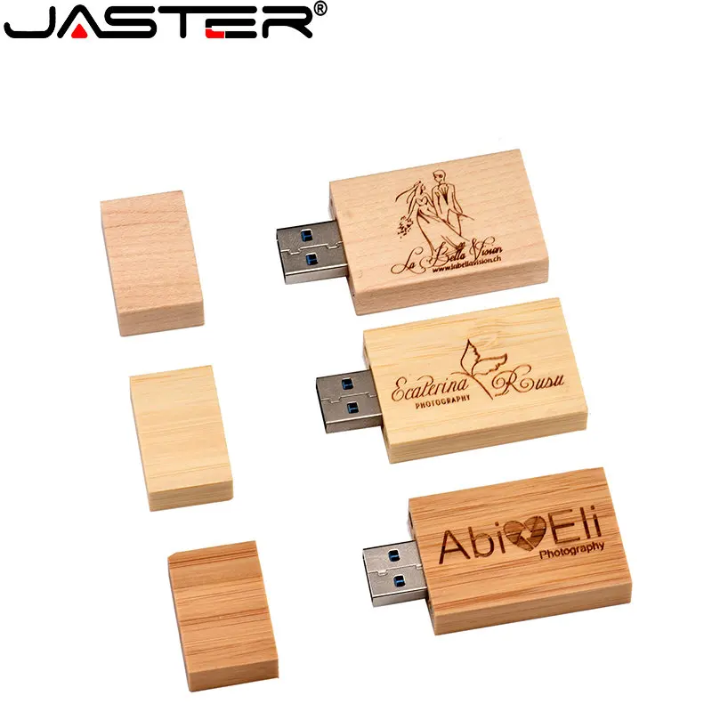 JASTER 나무 USB 2.0 플래시 드라이브 128GB 64GB 무료 맞춤형 로고 펜 드라이브 메이플 나무 박스 메모리 스틱 32GB 16GB U 디스크 노트북용