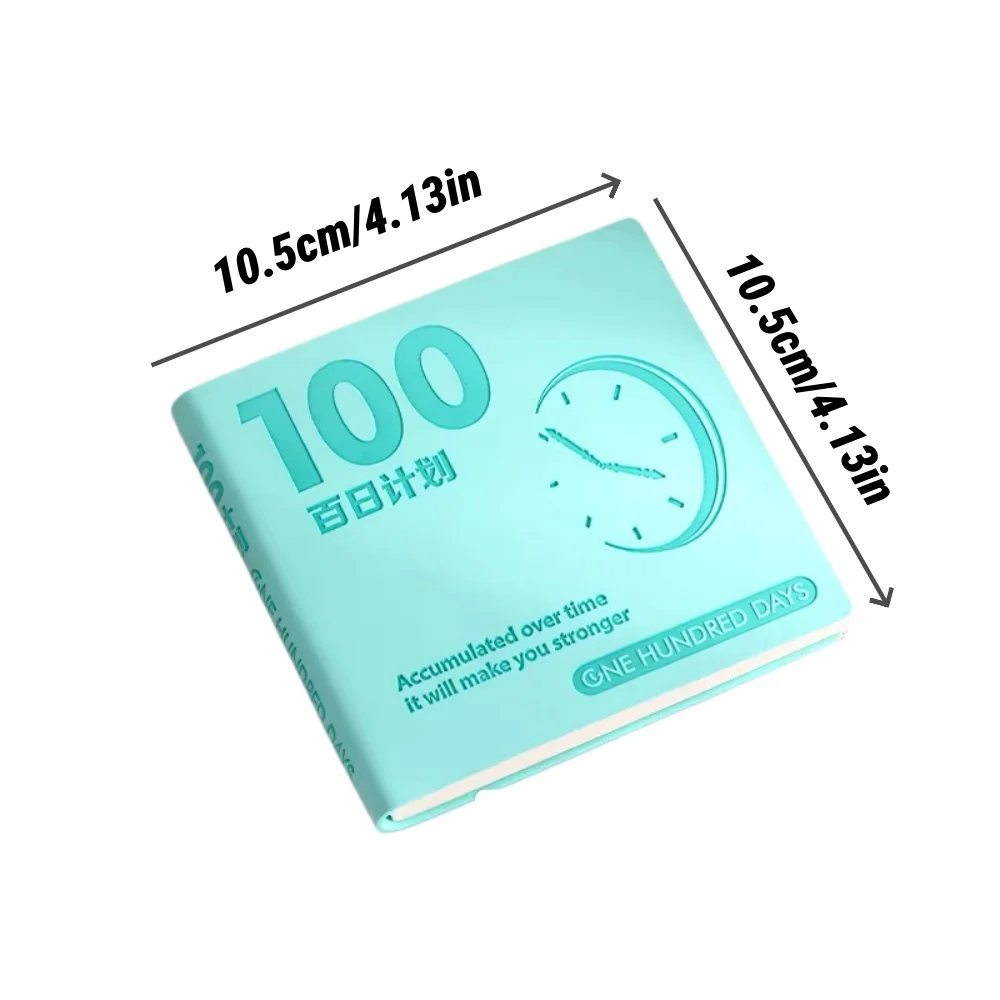 100일 플래너 노트 200페이지 정사각형 저널 10.5cm 라이트 블루 하드커버 학생 및 성인용 일일 습관 추적기