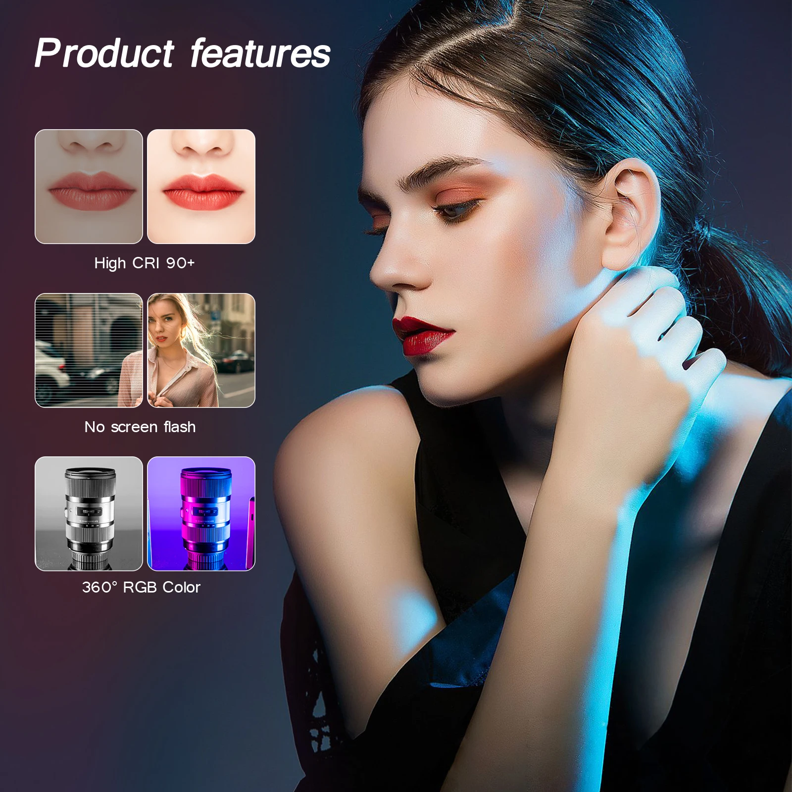Luce Video OMBAR RGB E CCT - CRI95+, Batteria 4000mAh, Regolabile 2500K-8500K, Per Streaming E Foto