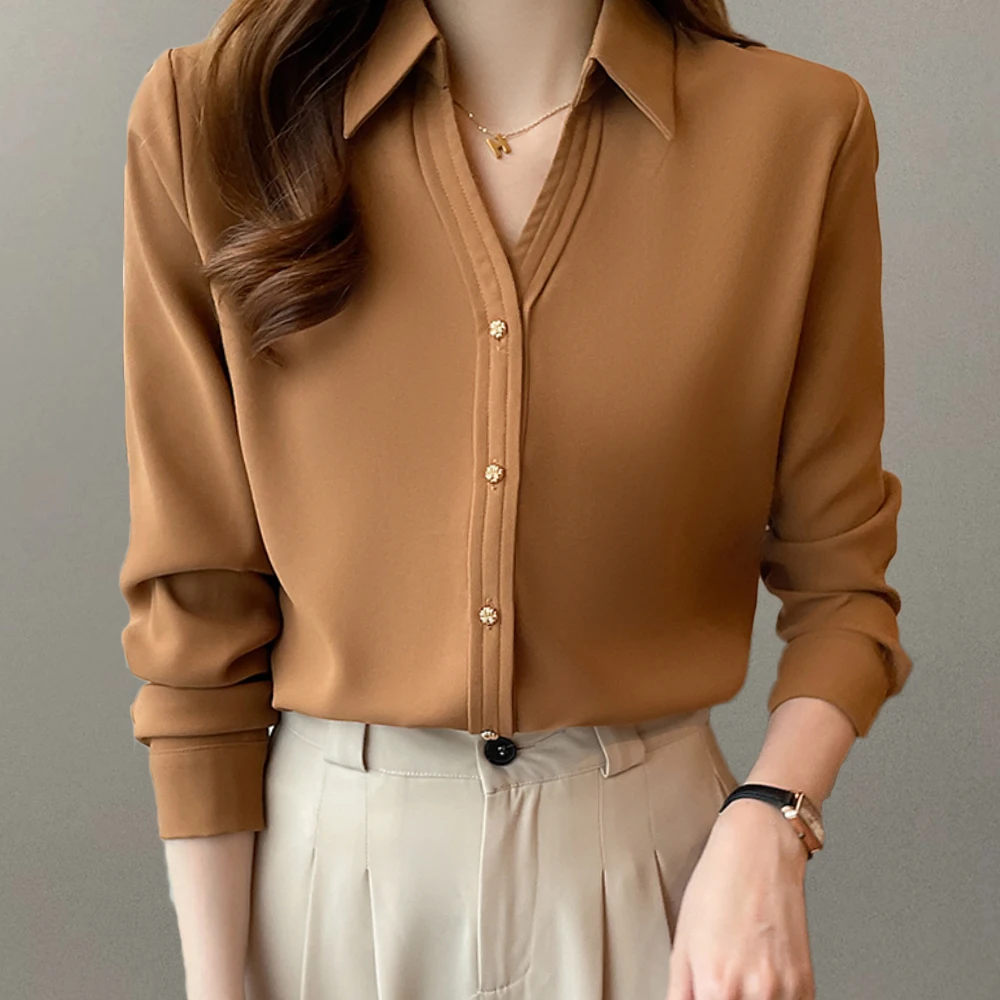 

Korean Fashion Office Lady Shirts Satin Blouses Women Long Sleeve Tops Woman Vintage White Shirt Blouse Blusas Mujer Moda 2023
