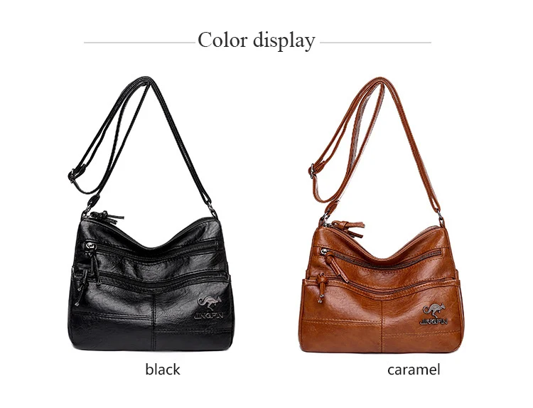 Bolsa de Ombro Textura de Couro Mensageiro Macio Bolsa Moda Feminina Simples Europeu Americano Tendência Retro Multi Bolso Grande Capacidade 6 macio saco moda feminina simples europeu americano