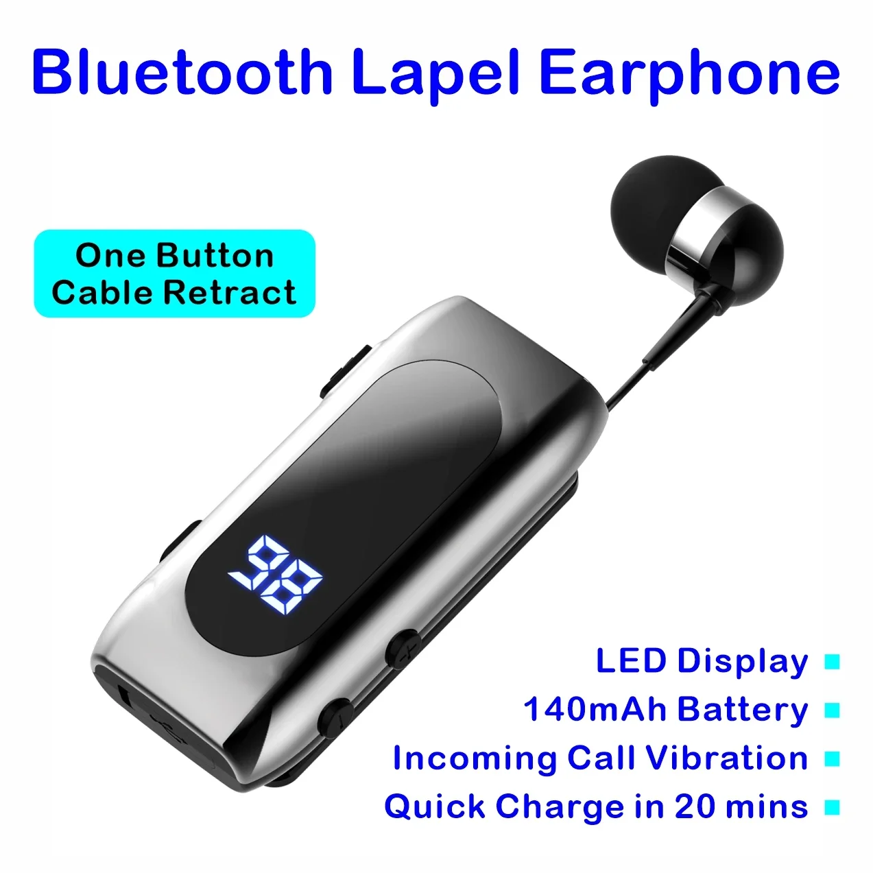 

Call Vibration Business Retracble Earbud Headsetta K55 Lapel Clip Bluetooth Earphone Wireless Handsfree Earbud Incoming