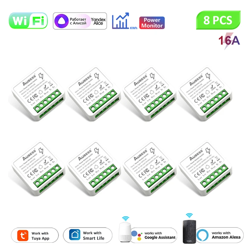 16A Tuya Wifi Smart Switch 2-Way Con Energy Monitor Mini Smart Breaker Module Smart Life Control Alexa Tramite Google Home Alice