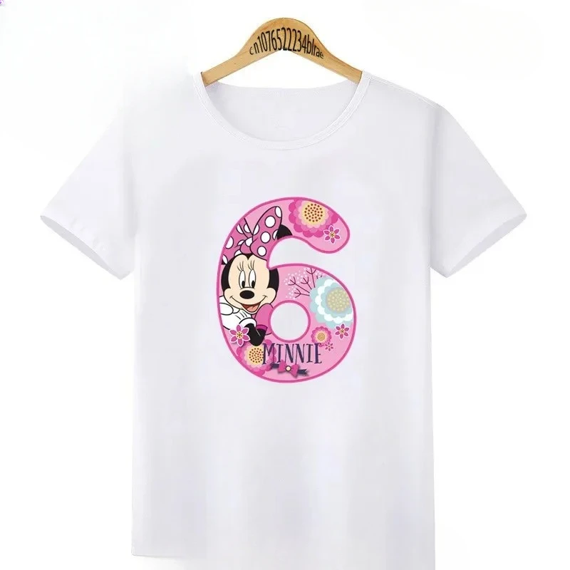 thumbnail image 1 of Camiseta de algodón con gráfico de lazo con número de Minnie Mouse, ropa para niños de 1, 2, 3, 4, 5, 6, 7, 8 y 9 años, camisetas para niñas y niños, 1 of 5