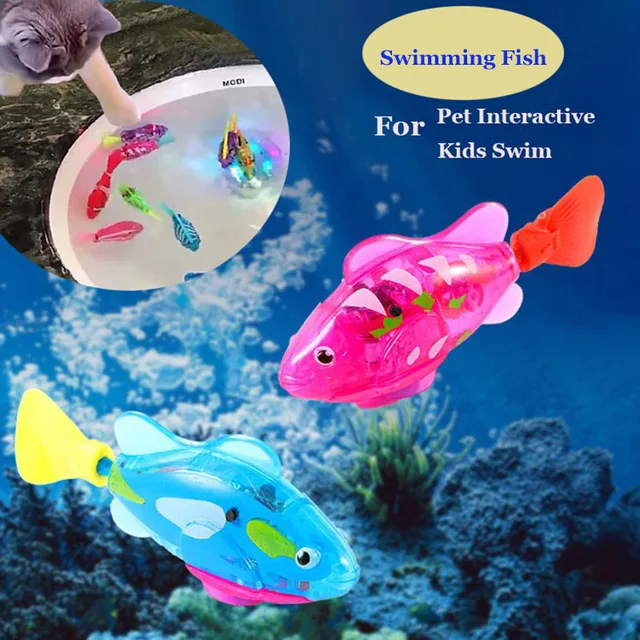Swimming Robot Fish Water Toys Cat Toy Electric Interactive Activate Simulation Fish Pet with LED Light Washable Play Cat Toys