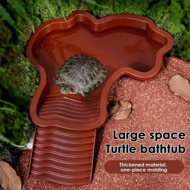 Reptile Bathing Pool Reptile Feeding Dish Water Bowl with Ramp Aquarium Ornament for Snake, Turtle, Bearded Dragon, Lizard Bath 2