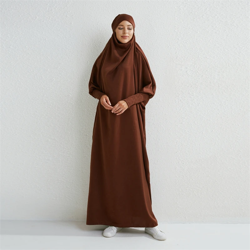 Muslim Abaya Hooded Smocking Sleeve One-piece Prayer Dress Women Jilbab Islamic Clothing Dubai Saudi Black Robe Turkish Modesty Best Sellers In Women's Clothing