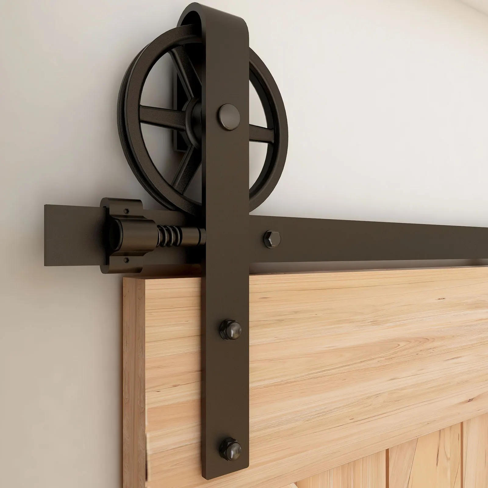 Sliding Barn Door Hardware Kit Heavy Duty Smoothly and Silently Easy to Install Fit Single Door Panel Single Big Wheel-Shaped