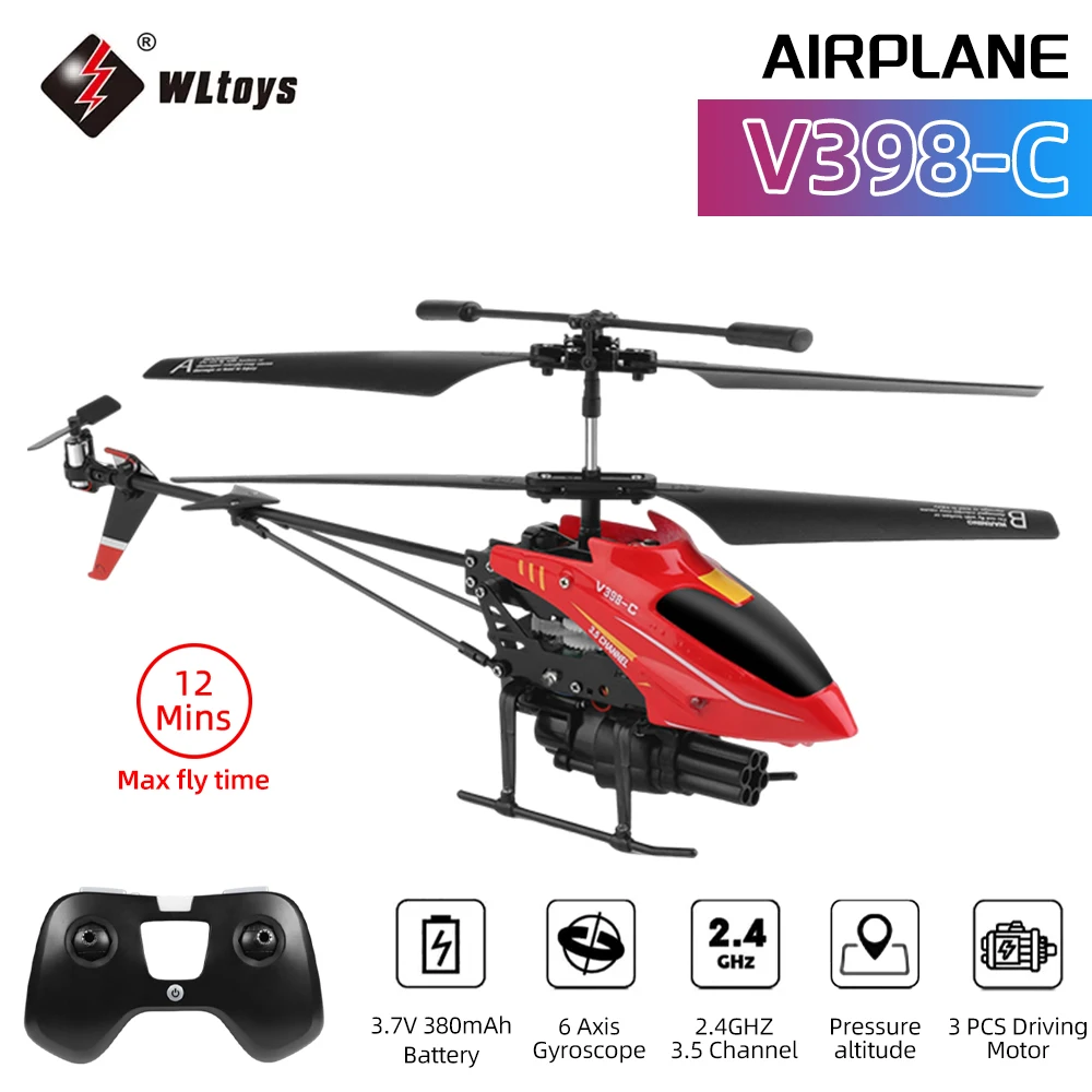 Wltoys RC 헬리콥터 V398-C 비행기 발사 헬리콥터 2.4GHZ 6 축 자이로 압력 고도 3PCS 모터 원격 제어 항공기