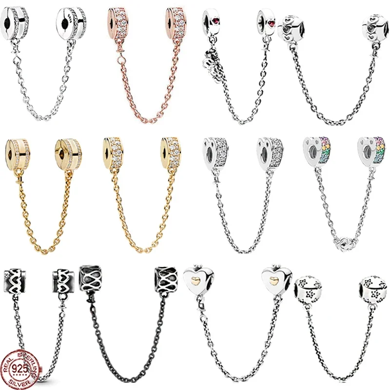 

2023 New 925 Sterling Silver Classic Brilliant Safety Chain Pendant fit Original Pandora Bracelet DIY Women's Jewelry