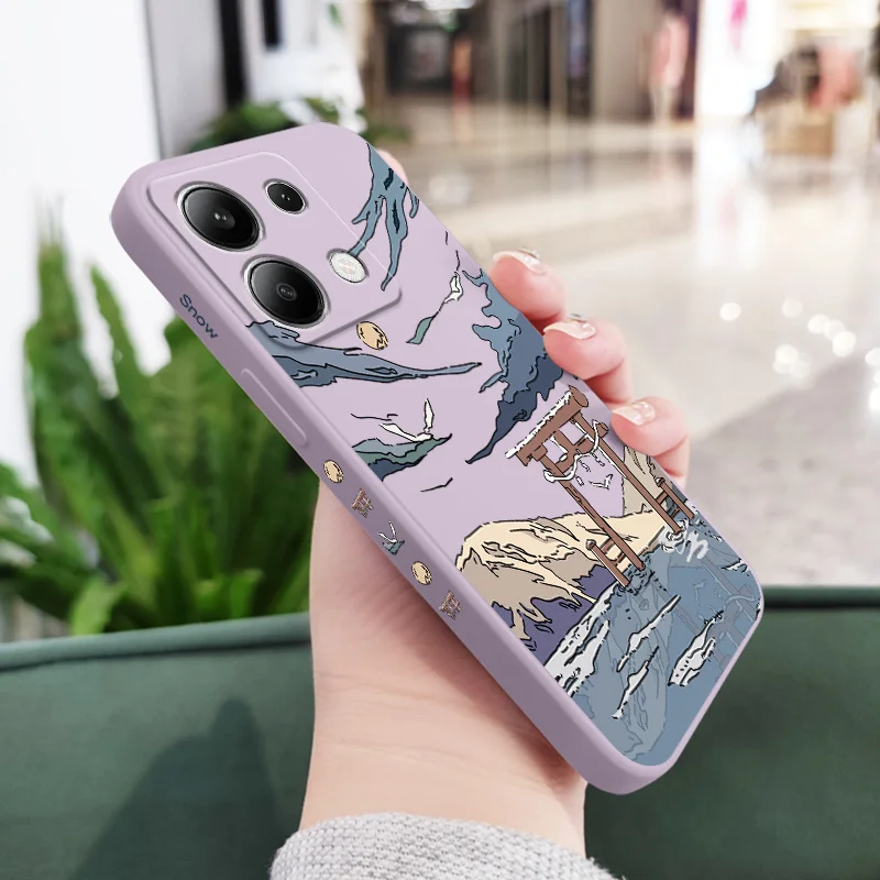 Liquid Silicone Cover with Snowy Gate Design - Premium Phone Case