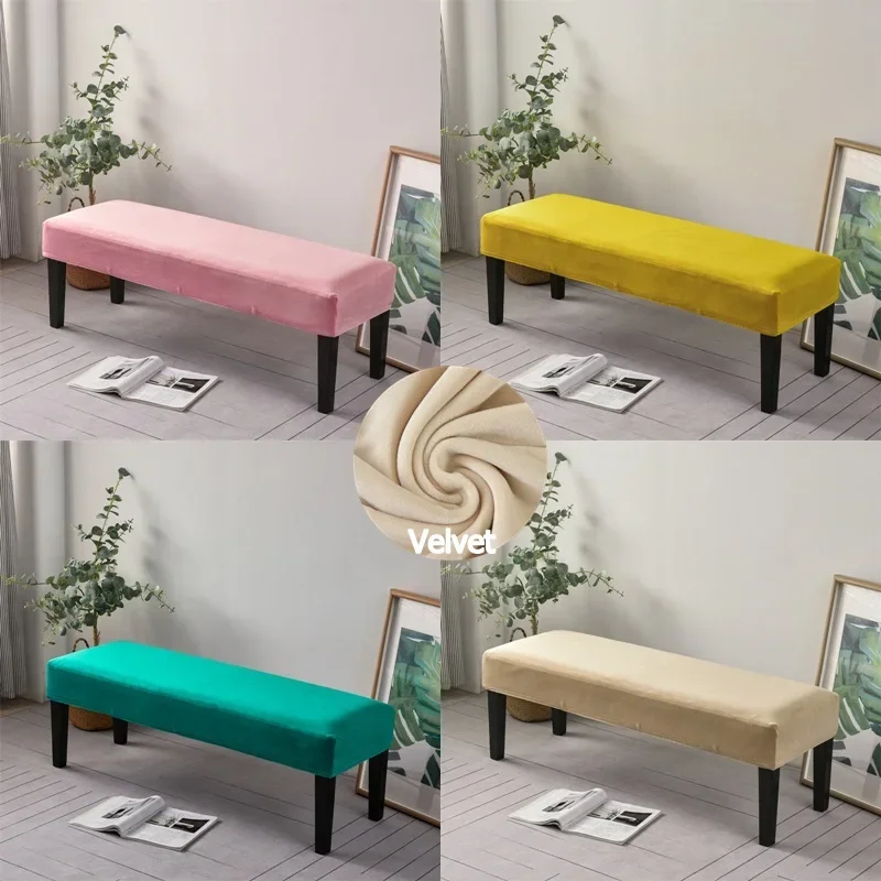 

Soft Velvet Dining Chair Cover Stretch Piano Stool Cover Long Ottoman Cover Solid Bench Slipcover Changing Shoes for Living Room