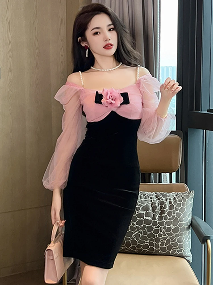 Sweet Cute Annual Meeting Mini Dresses Women Sheer Mesh