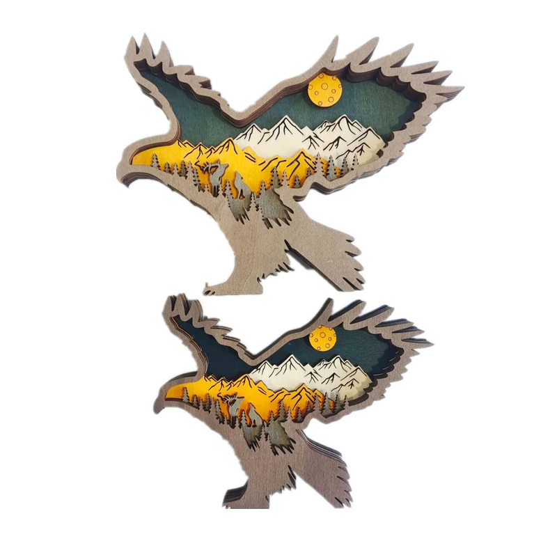 Wolf Totem Wooden Hollow Christmas Decoration - LED Lit Home & Desktop Carving Craft