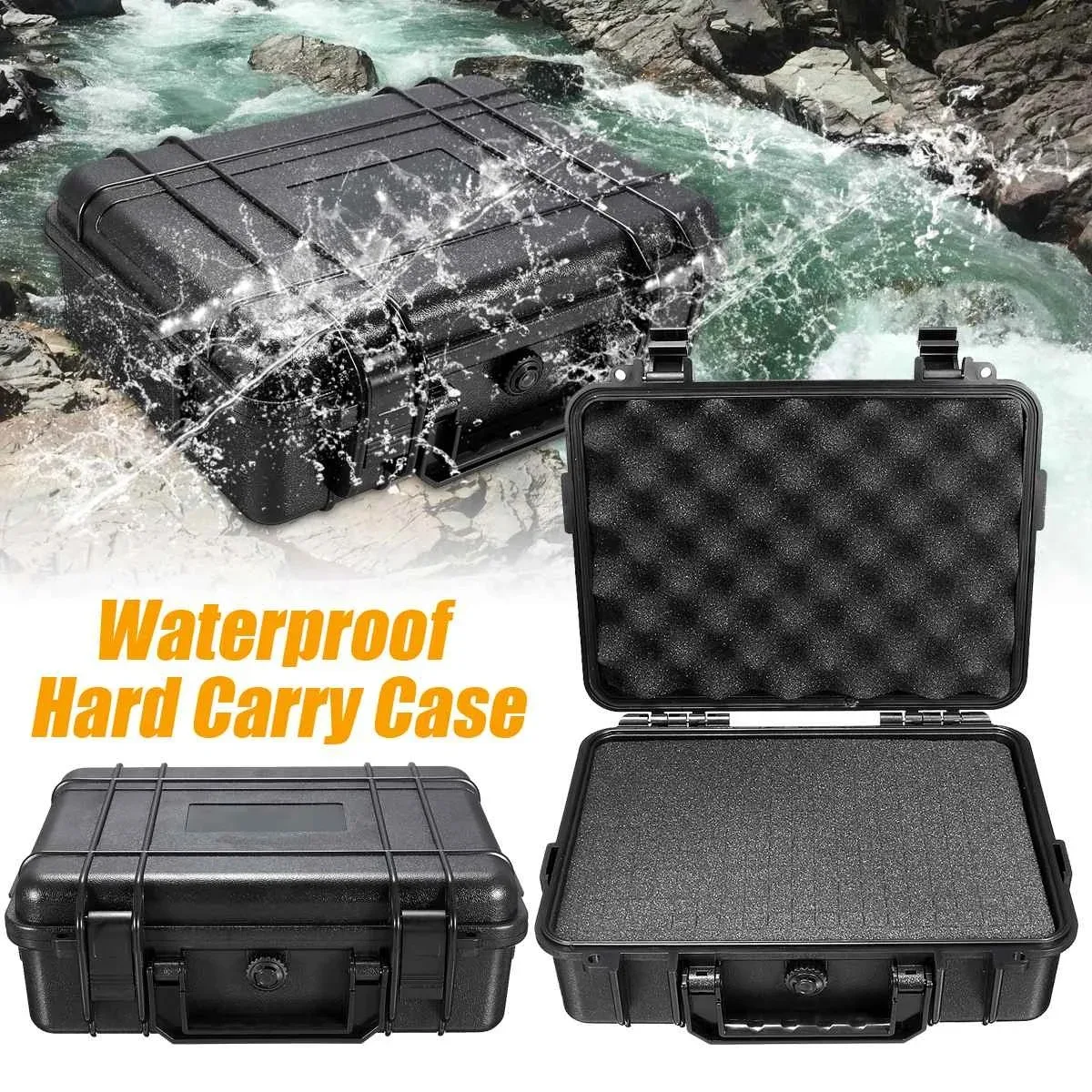 JETEVEVEN Plastic Safety Equipment Case Waterproof Hard Carry Tool Box  Shockproof Storage Box with Sponge for Tools Camera