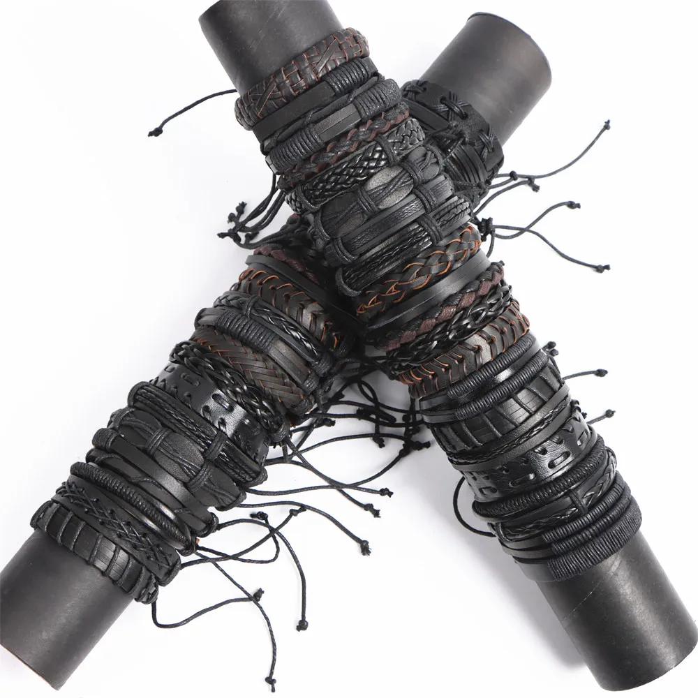 10/20/30/50/100 Teile/los Handgemachte Herren Mix Stil Vintage Leder Armreif Armbänder Schmuck Manschette Armbänder Für frauen Größe Einstellbar – Detail 9
