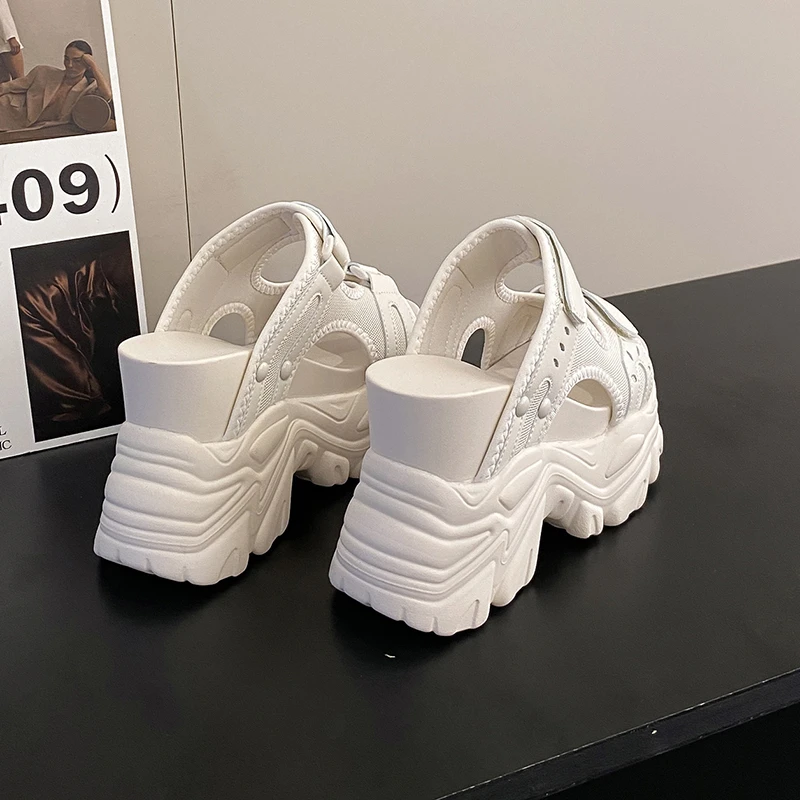 New Summer Platform Mesh Slippers Women's Hook Loop Sandals 2023 New 11CM Wedges High Heels Open Toe Breathable Beach Flip Flops