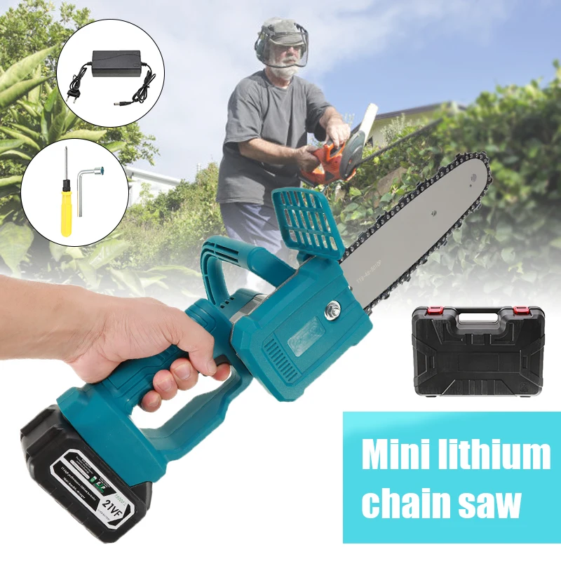 

8 Inch 21V Rechargeable Electric Saw Chainsaw 1200W Brushless Motor with 2 Batteries Woodworking Cutter Tool For Makita Battery