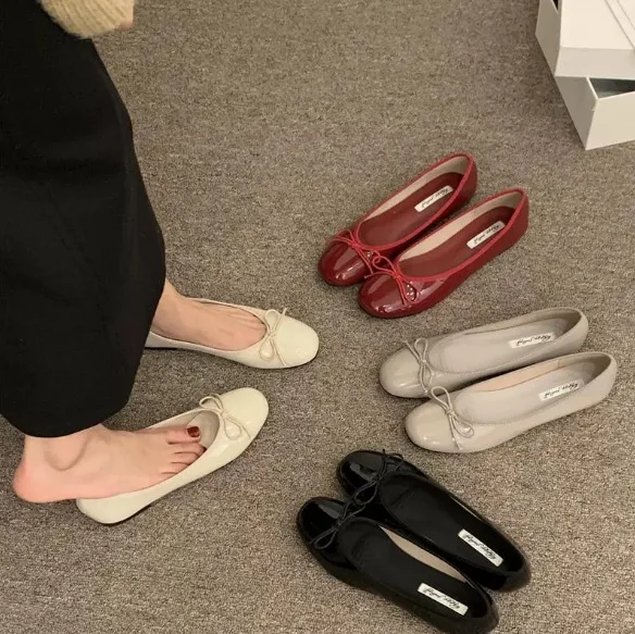 Spring Butterfly-knot Women Ballet Flats Shallow Slip On Casual Soft Sole Women's Leather Shoes 2025