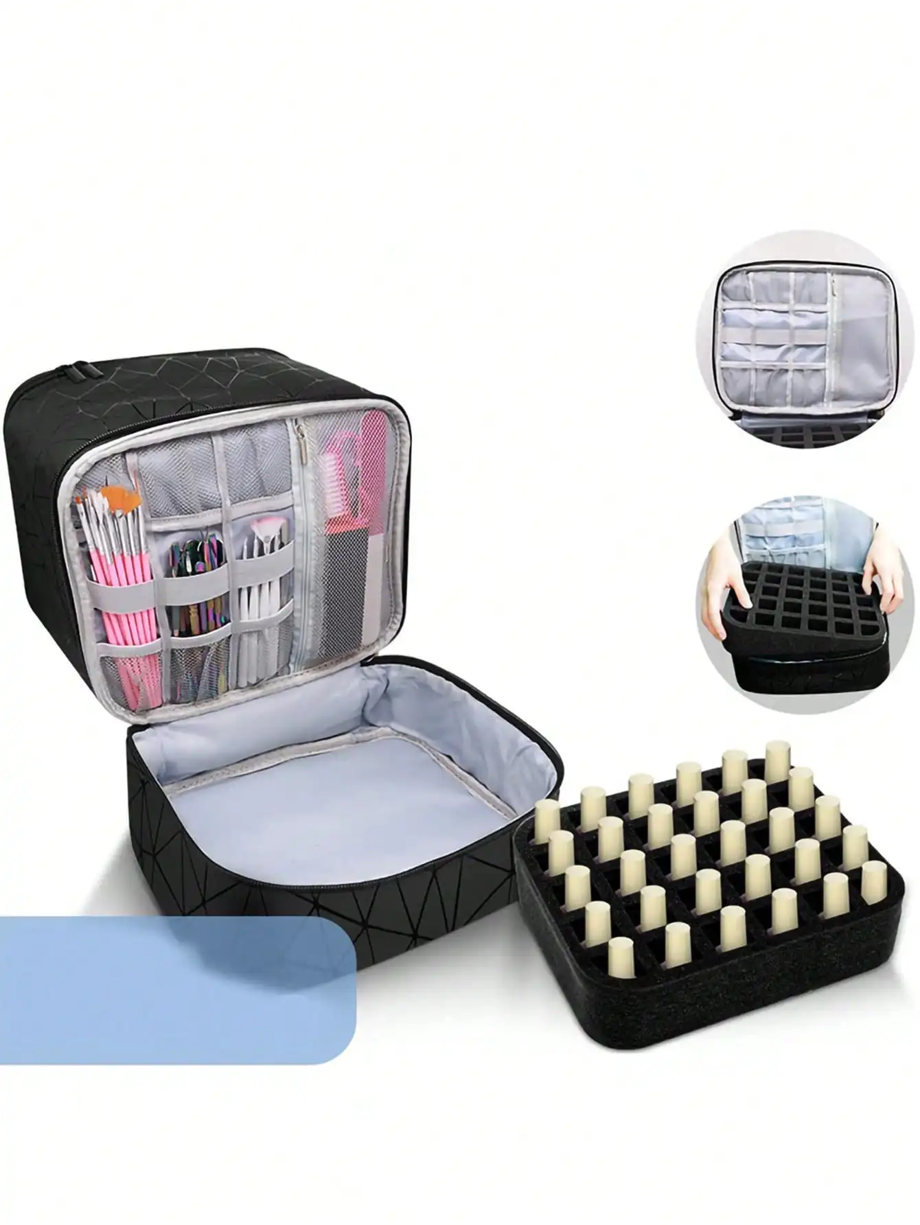 Women's Portable Double-layer Nail Polish Storage Bag Organizer Travel Essential Oil Storage Box Multi-function Storage Bag