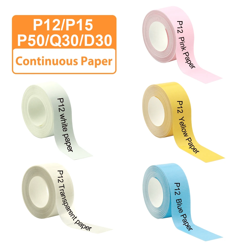 

P12 P15 Thermal Label Paper Continus Label Tape 15mm*7m Self Adhesive Sticker for P11 P50 Q30 D30 KingJim LR5C labeling Printer