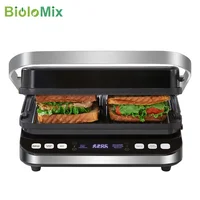 BioloMix 2000W Electric Contact Grill Digital Griddle and Panini Press, Optional Waffle Maker Plates, Opens 180 Degree Barbecue 2