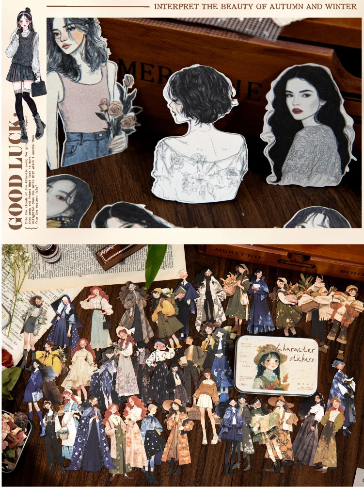 Journal GO 100 Stück romantische Mädchen-Charakter-Klebeband-Aufkleber für Collage, Junk-Journal, Karte, Tagebuch, Planer, Scrapbooking, DIY-Materialien – Detail 14