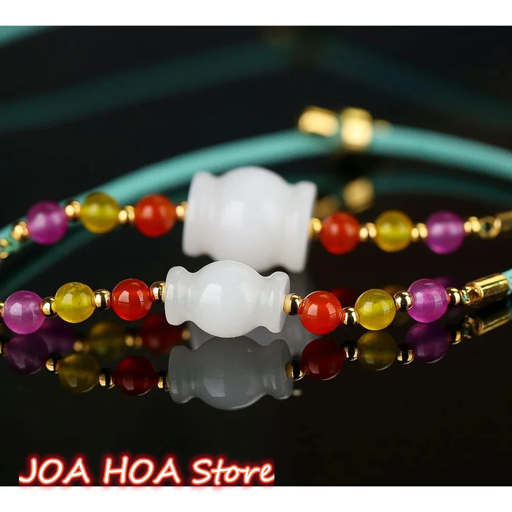 New Two-piece Natural Gold Satin Jade Pendant With Clavicle Chain Fashion Necklace Bracelet Accessories Perfect Jewelry