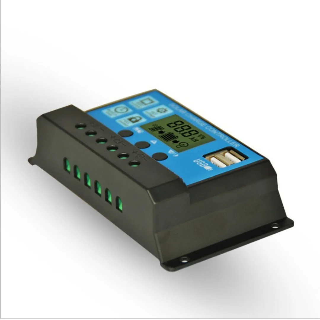 Solar Charge Controller 10A/30A Solar Charge Controller 12V24V Dual USB 5V Output Solar Panel PV Regulator with Optical Control Timing Function