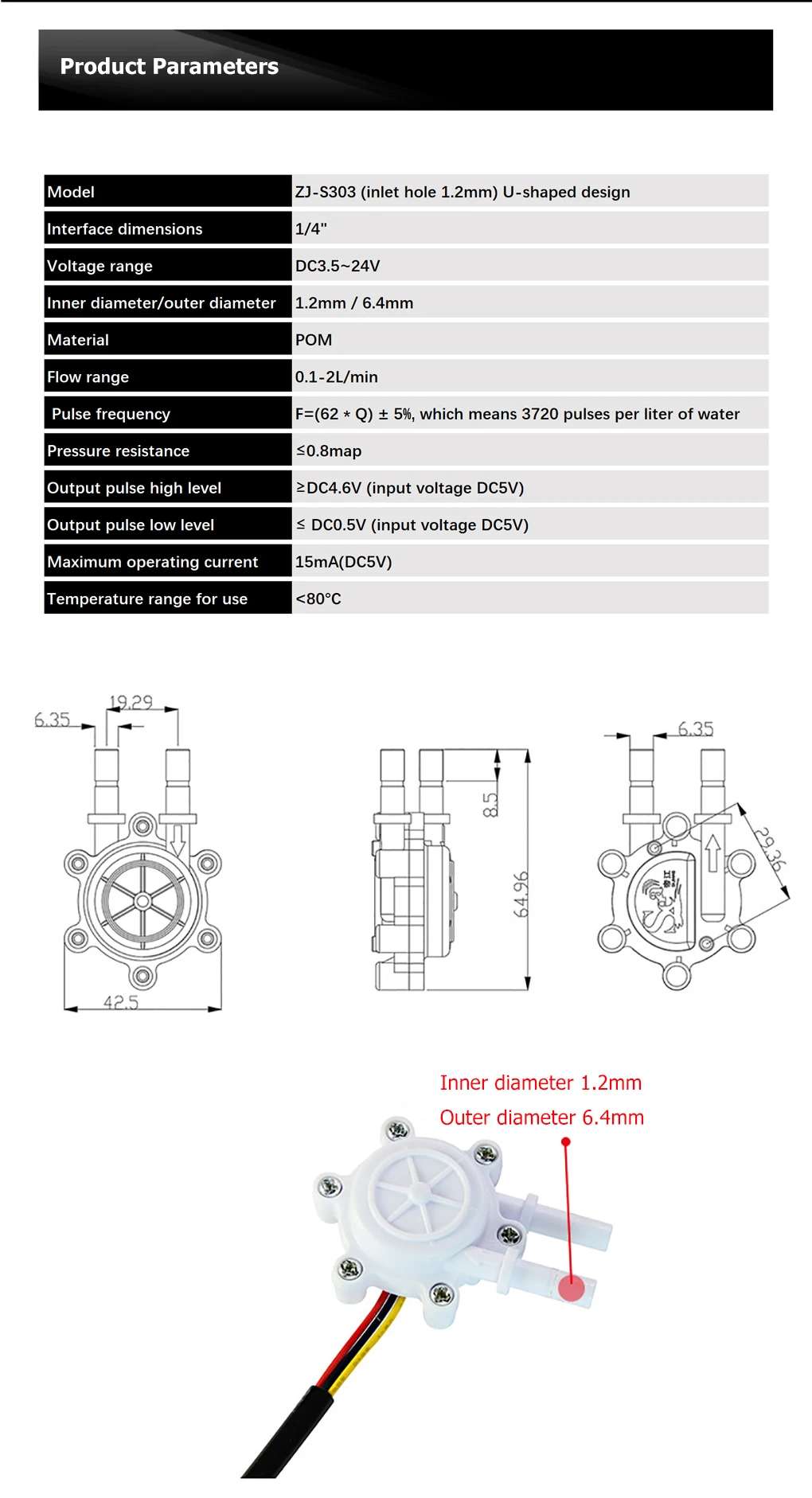 1/4" Quick Connect Water Flow Sensor Switch 3/8" Micro Hall Flowmeter Flow Count