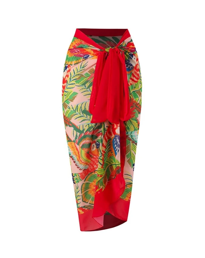 Summer Sexy Set Women 2 Pieces Fashion Floral Detail One Piece Swimsuit with Cover Up Tropical Print Chiffon Casual Women Outfit