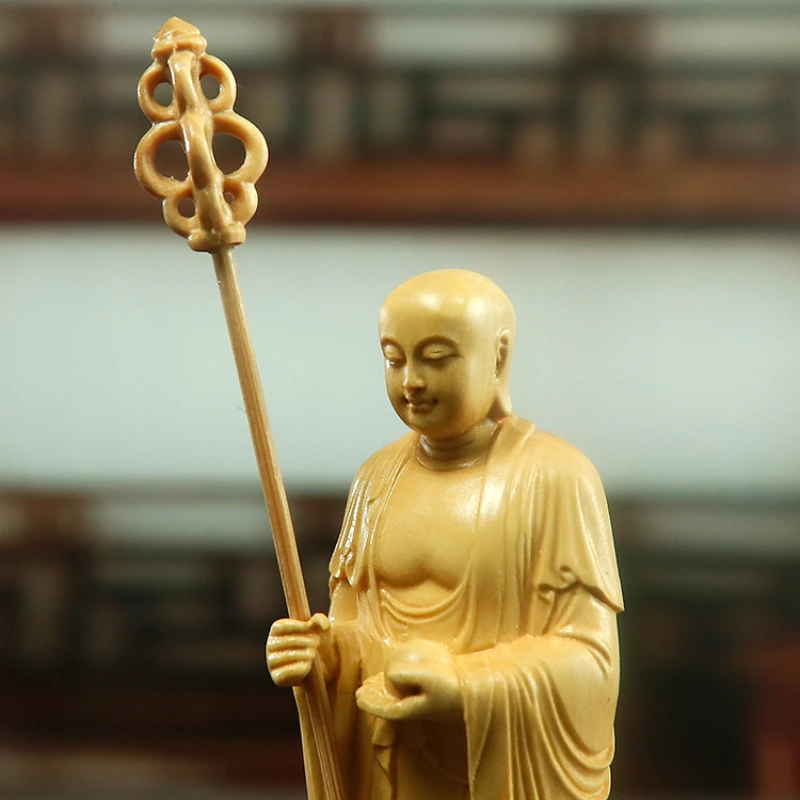 

Boxwood carving pieces Tizang King Bodhisattva home decoration offering living room Buddha Buddha fortune solid wood crafts play
